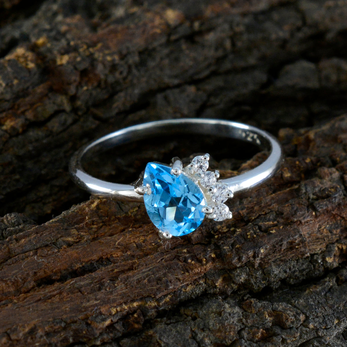 Blue Topaz Halo Korean 925 Silver Blue Gems Elegant  Contemporary Ring Jewellery