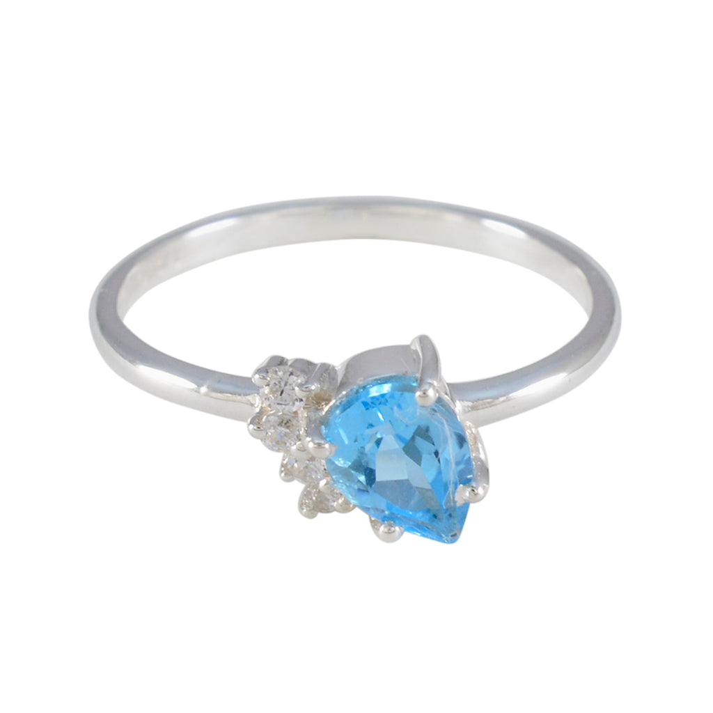 Blue Topaz Halo Korean 925 Silver Blue Gems Elegant  Contemporary Ring Jewellery