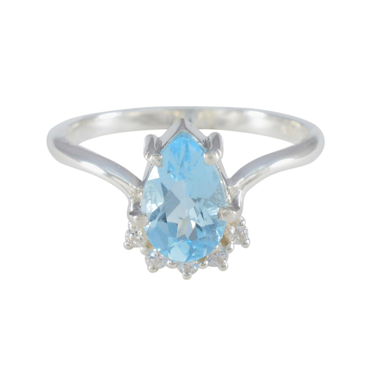 Blue Topaz Halo Japanese 925 Silver Blue Gemstones Delicate Modern Ring Jewelry メイン画像