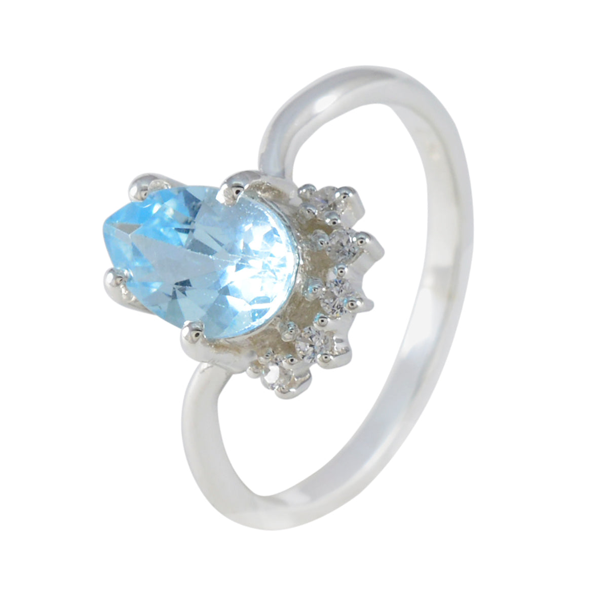 Blue Topaz Halo Japanese 925 Silver Blue Gemstones Delicate Modern Ring Jewelry