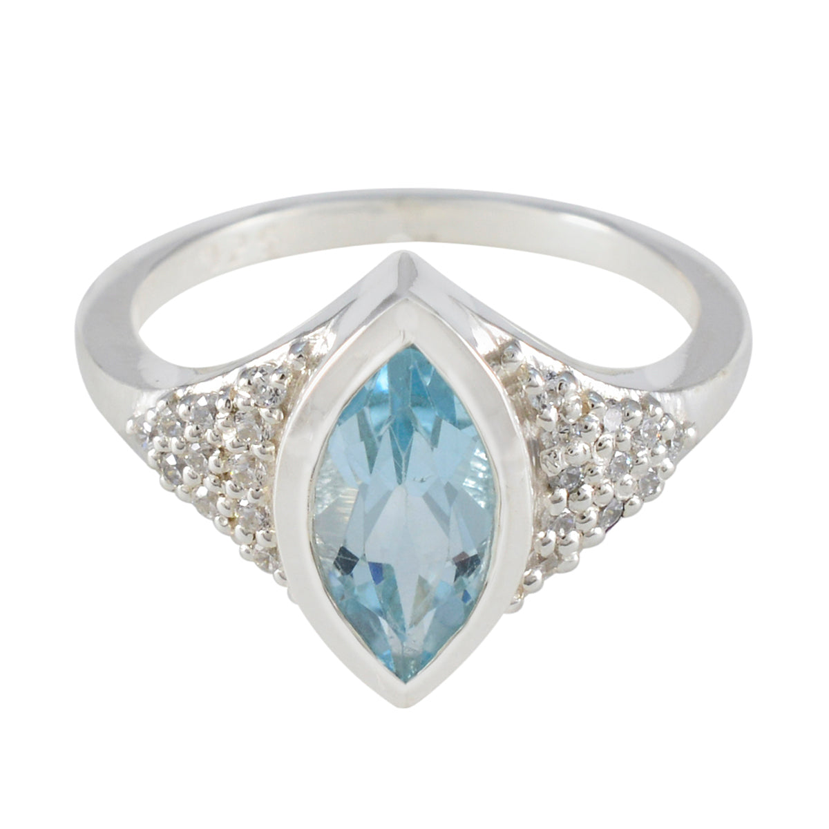 Blue Topaz Halo African Silver Blue Gems Featherlight Sophisticated Ring Jewellery メイン画像