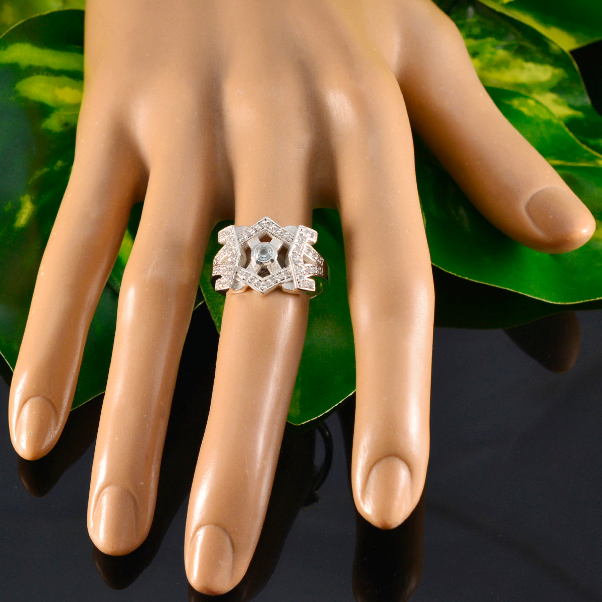 Blue Topaz Halo Moroccan Silver Blue Gemstone Classic Graceful Ring Jewellery