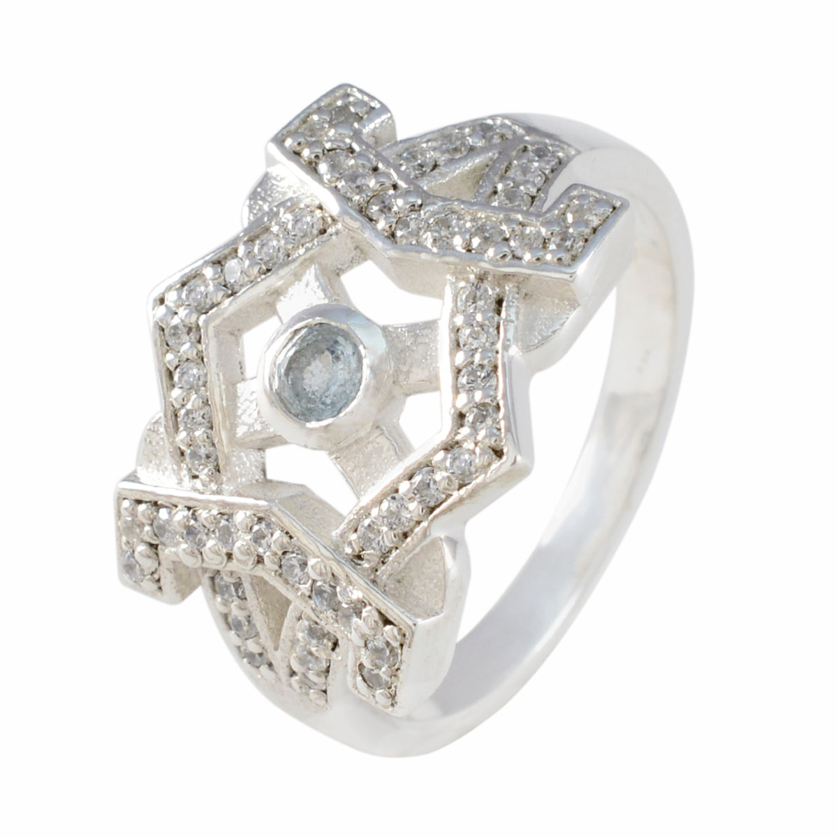 Blauwe Topaas Halo Marokkaans Zilver Blauwe Edelsteen Klassieke Sierlijke Ring Sieraden Secundaire afbeelding
