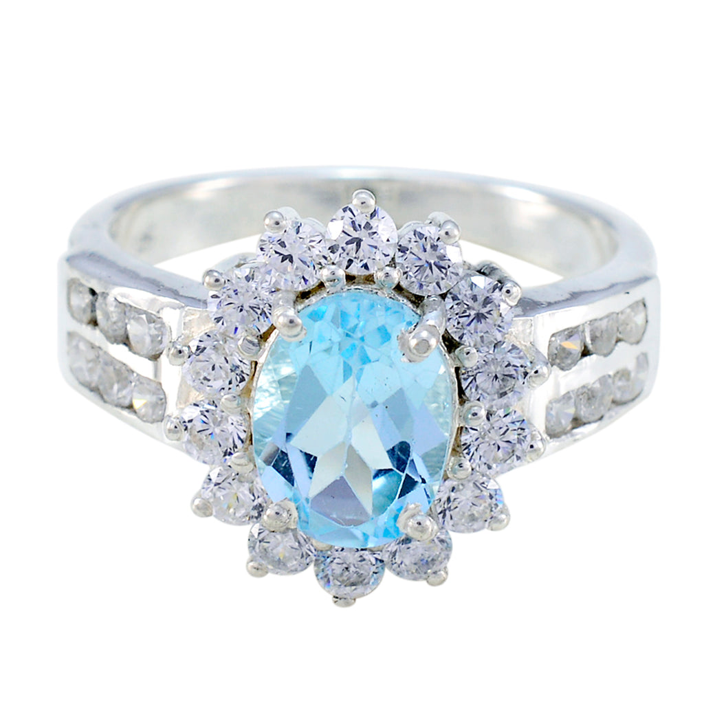 Blue Topaz Halo German 92.5 Silver Blue Gemstone Tiny Trendy Ring Jewelry