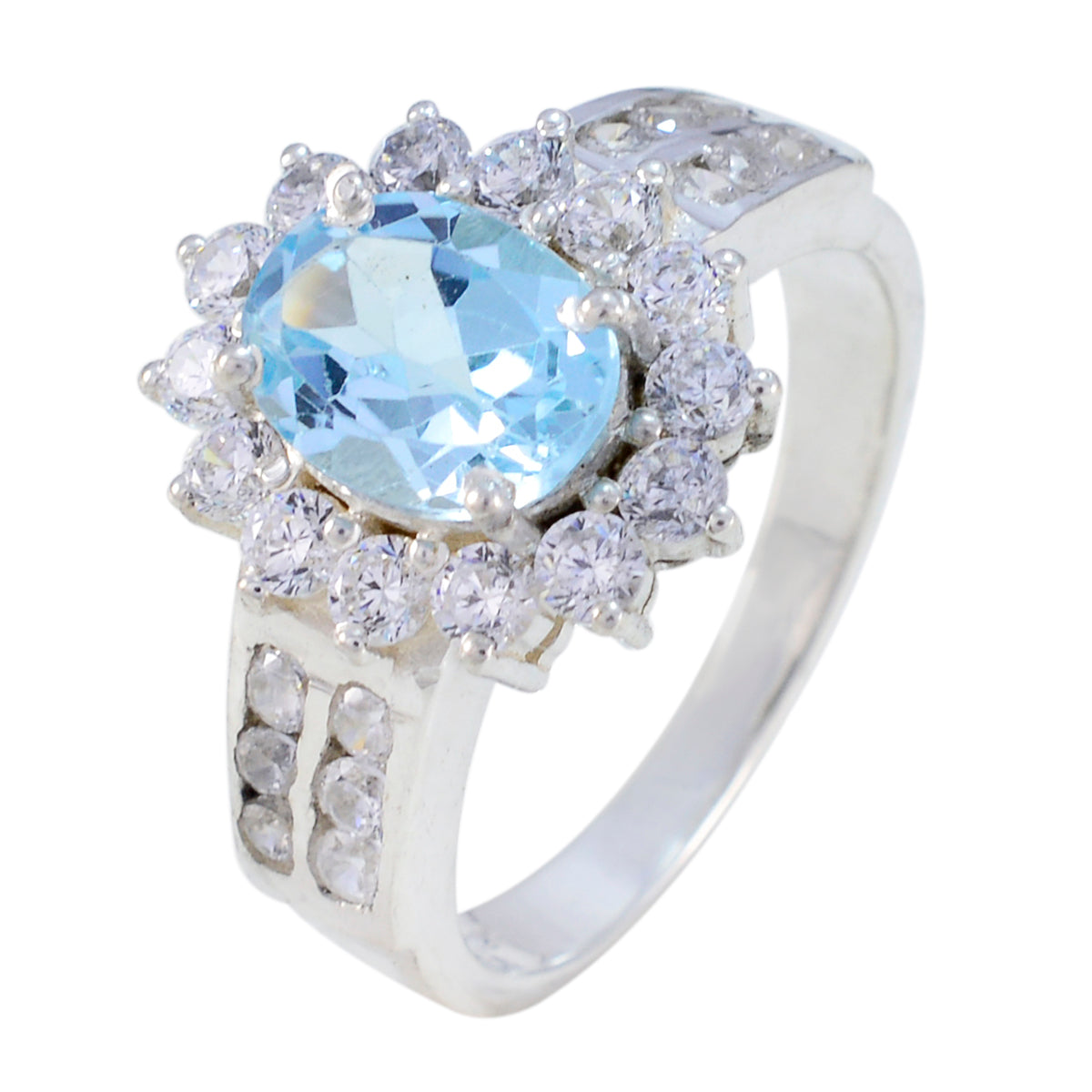 Blue Topaz Halo German 92.5 Silver Blue Gemstone Tiny Trendy Ring Jewelry