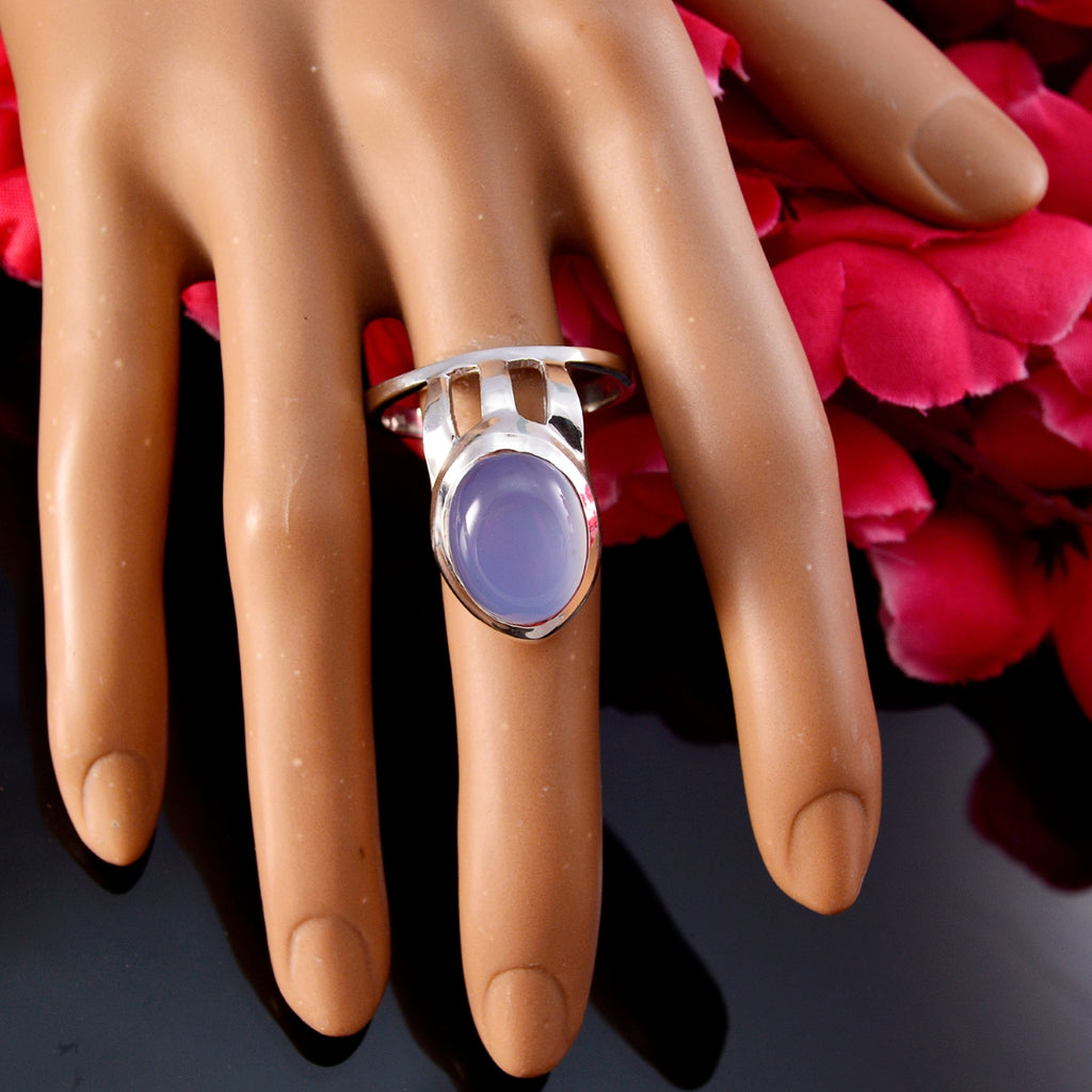 Blue Chalcedony Solitaire French Silver Blue Gems Edgy Signet Ring Jewellery