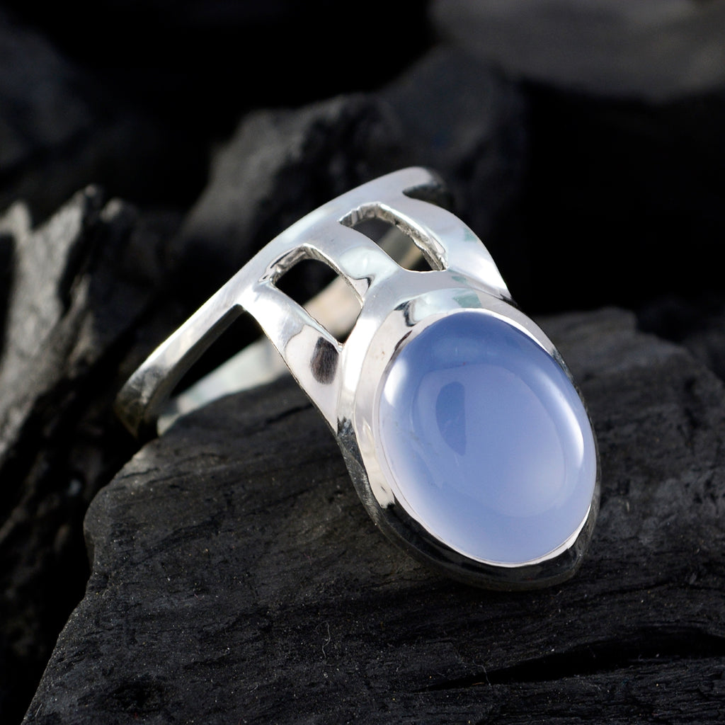 Blue Chalcedony Solitaire French Silver Blue Gems Edgy Signet Ring Jewellery
