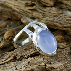 Blue Chalcedony Solitaire French Silver Blue Gems Edgy Signet Ring Jewellery