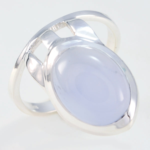 Blue Chalcedony Solitaire French Silver Blue Gems Edgy Signet Ring Jewellery