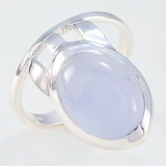 Blue Chalcedony Solitaire French Silver Blue Gems Edgy Signet Ring Jewellery