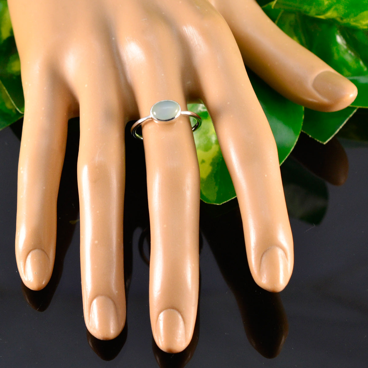 Aqua Chalcedony Solitaire American Silver Green Gems Elegant  Feminine Ring Jewellery