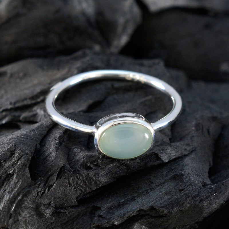 Aqua Chalcedony Solitaire American Silver Green Gems Elegant  Feminine Ring Jewellery