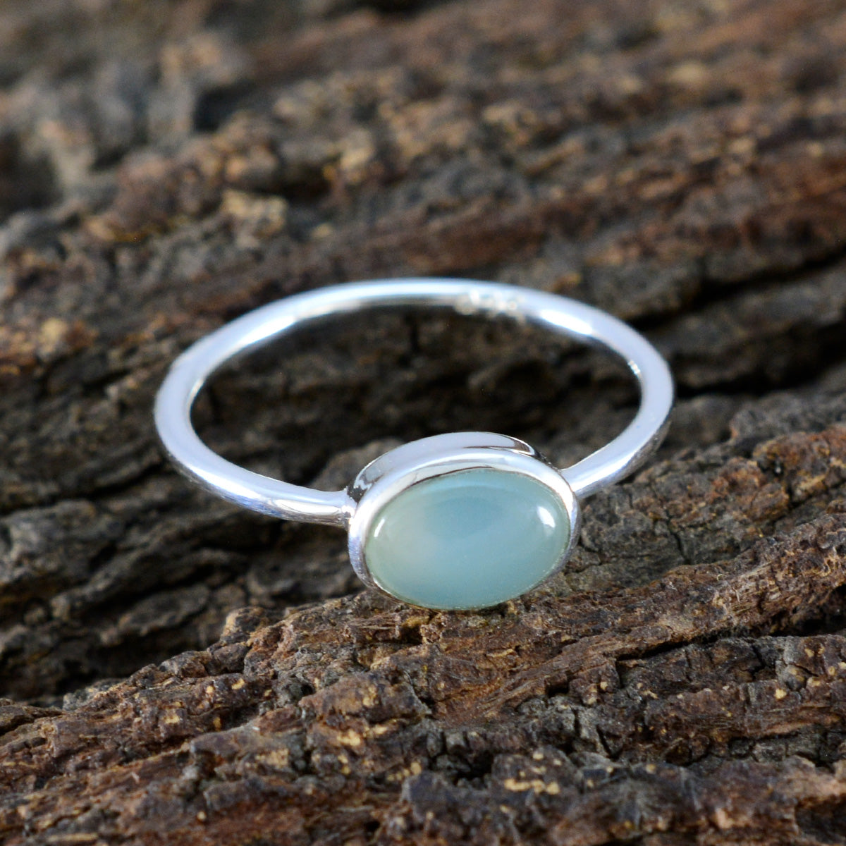 Aqua Chalcedony Solitaire American Silver Green Gems Elegant  Feminine Ring Jewellery
