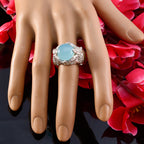 Blue Chalcedony Solitaire French Silver Blue Gemstones Statement Art Deco Ring Jewellery