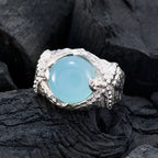 Blue Chalcedony Solitaire French Silver Blue Gemstones Statement Art Deco Ring Jewellery