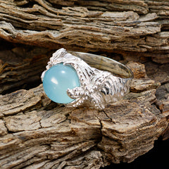 Blue Chalcedony Solitaire French Silver Blue Gemstones Statement Art Deco Ring Jewellery