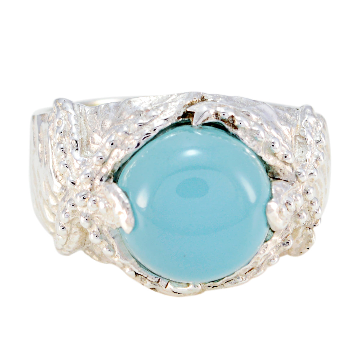 Blauer Chalcedon Solitär Französisches Silber Blaue Edelsteine Statement Art Deco Ring Schmuck Hauptbild