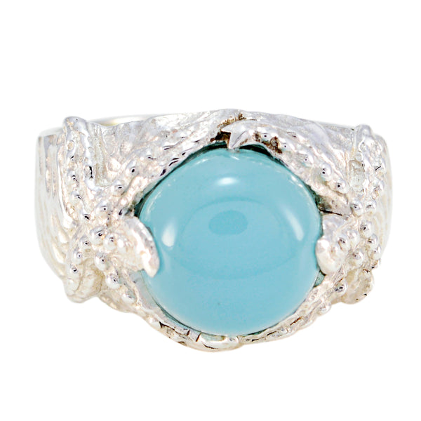 Blue Chalcedony Solitaire French Silver Blue Gemstones Statement Art Deco Ring Jewellery