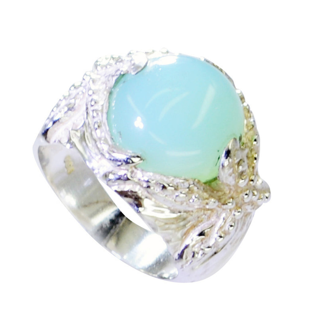 Blue Chalcedony Solitaire French Silver Blue Gemstones Statement Art Deco Ring Jewellery