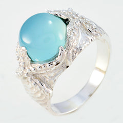 Blue Chalcedony Solitaire French Silver Blue Gemstones Statement Art Deco Ring Jewellery
