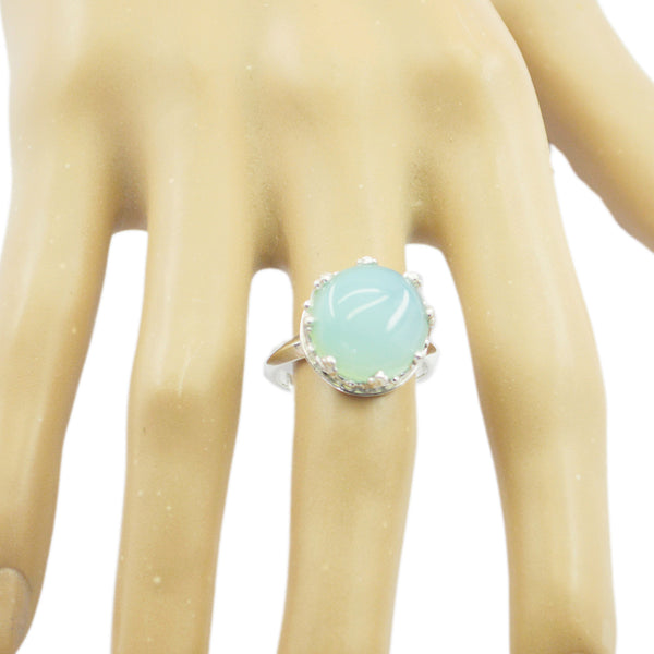 Blue Chalcedony Solitaire Russian Sterling Silver Blue Gems Minimal Art Deco Ring Jewelry