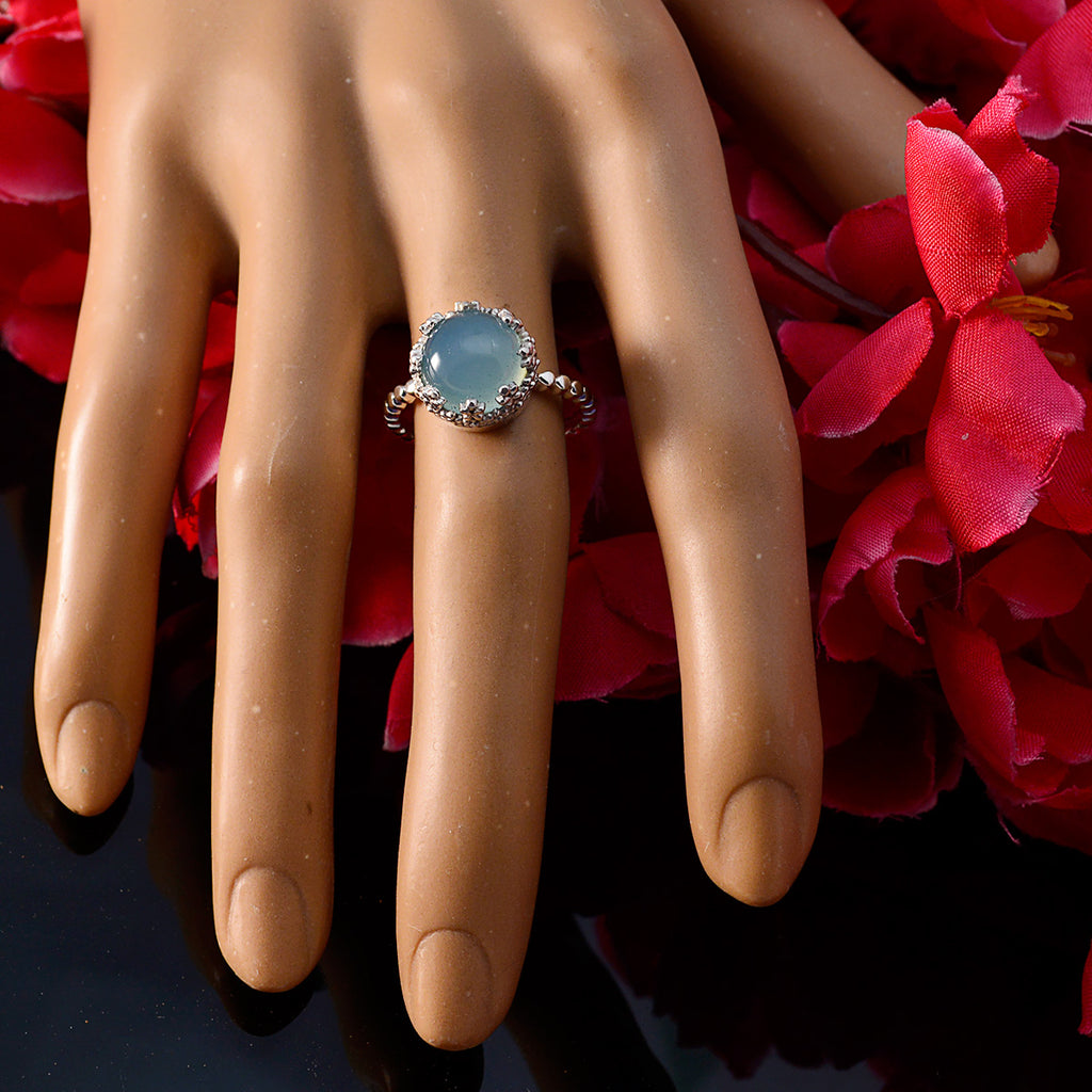 Blue Chalcedony Solitaire Egyptian 92.5 Silver Blue Gems Slim Contemporary Ring Jewellery