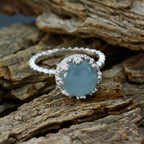 Blue Chalcedony Solitaire Egyptian 92.5 Silver Blue Gems Slim Contemporary Ring Jewellery