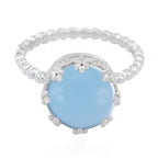 Blue Chalcedony Solitaire Egyptian 92.5 Silver Blue Gems Slim Contemporary Ring Jewellery