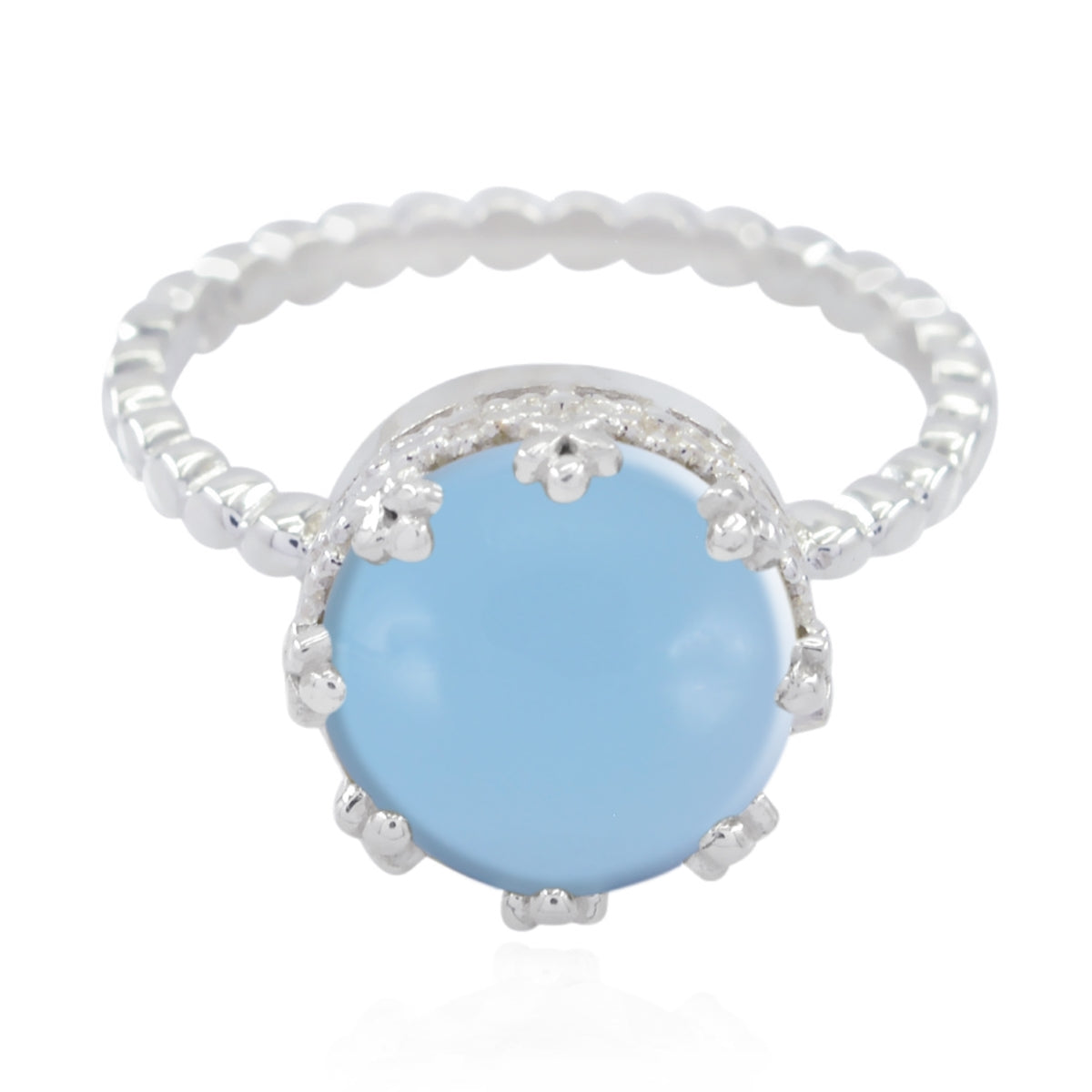 Blue Chalcedony Solitaire Egyptian 92.5 Silver Blue Gems Slim Contemporary Ring Jewellery