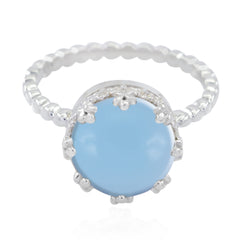 Blue Chalcedony Solitaire Egyptian 92.5 Silver Blue Gems Slim Contemporary Ring Jewellery