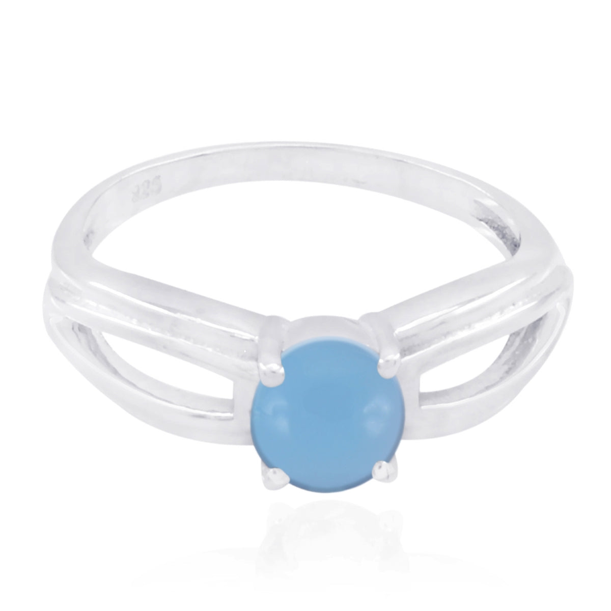 Blue Chalcedony Solitaire Turkish 925 Sterling Silver Blue Gems Dainty Modern Ring Jewellery