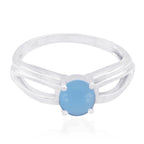 Blue Chalcedony Solitaire Turkish 925 Sterling Silver Blue Gems Dainty Modern Ring Jewellery