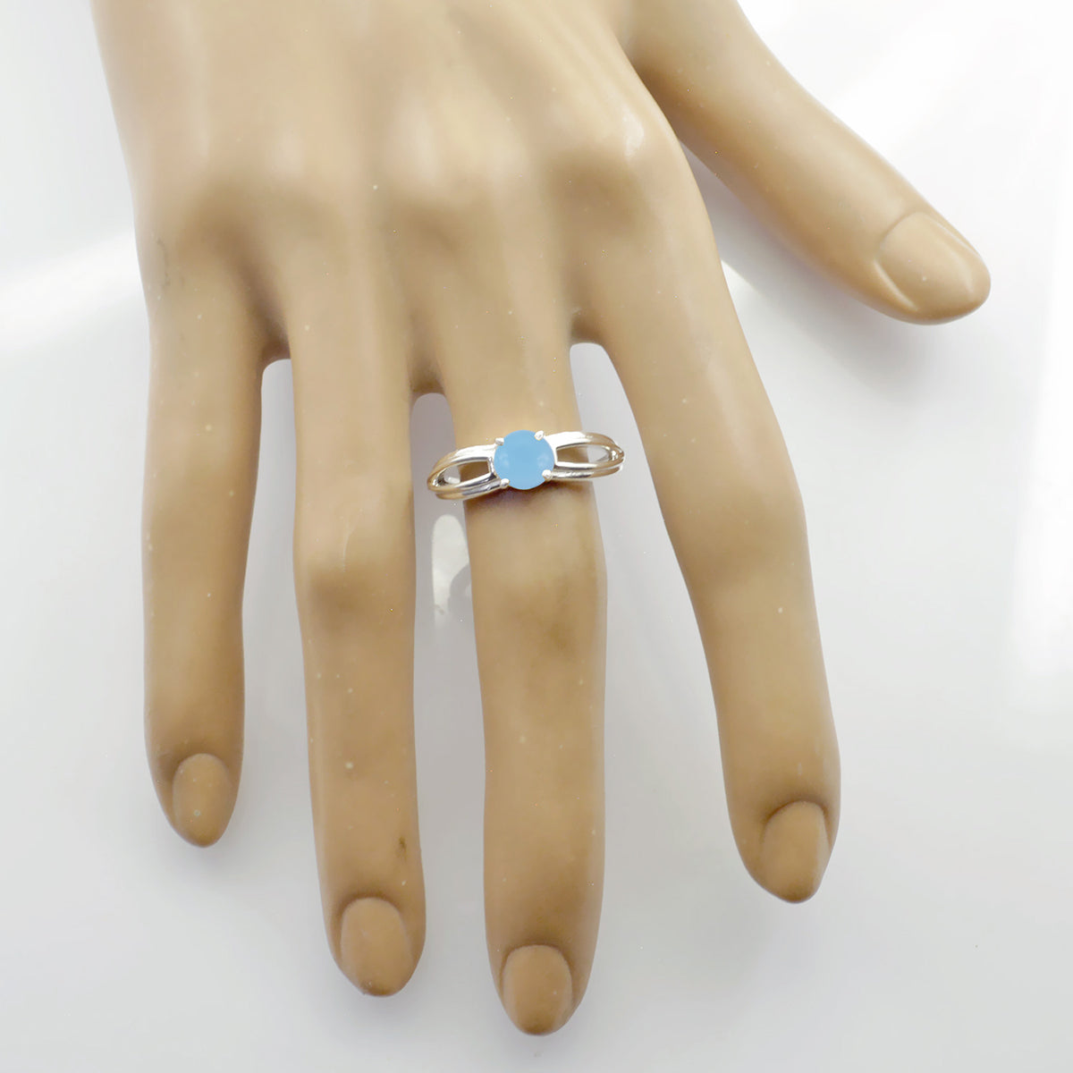 Blue Chalcedony Solitaire Turkish 925 Sterling Silver Blue Gems Dainty Modern Ring Jewellery