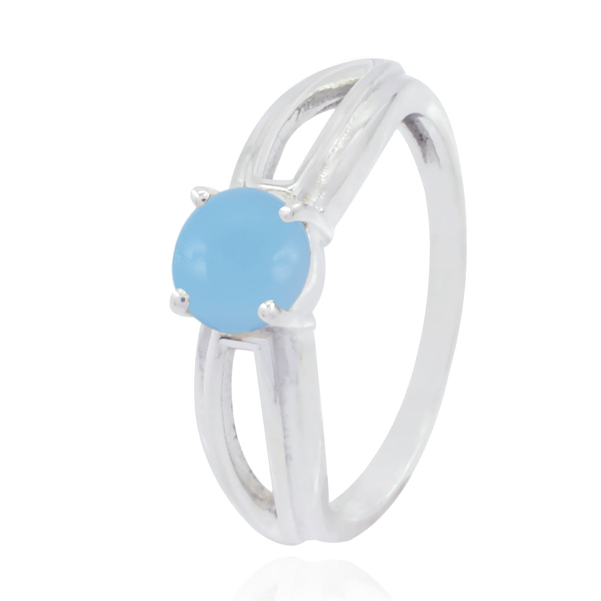 Blue Chalcedony Solitaire Turkish 925 Sterling Silver Blue Gems Dainty Modern Ring Jewellery