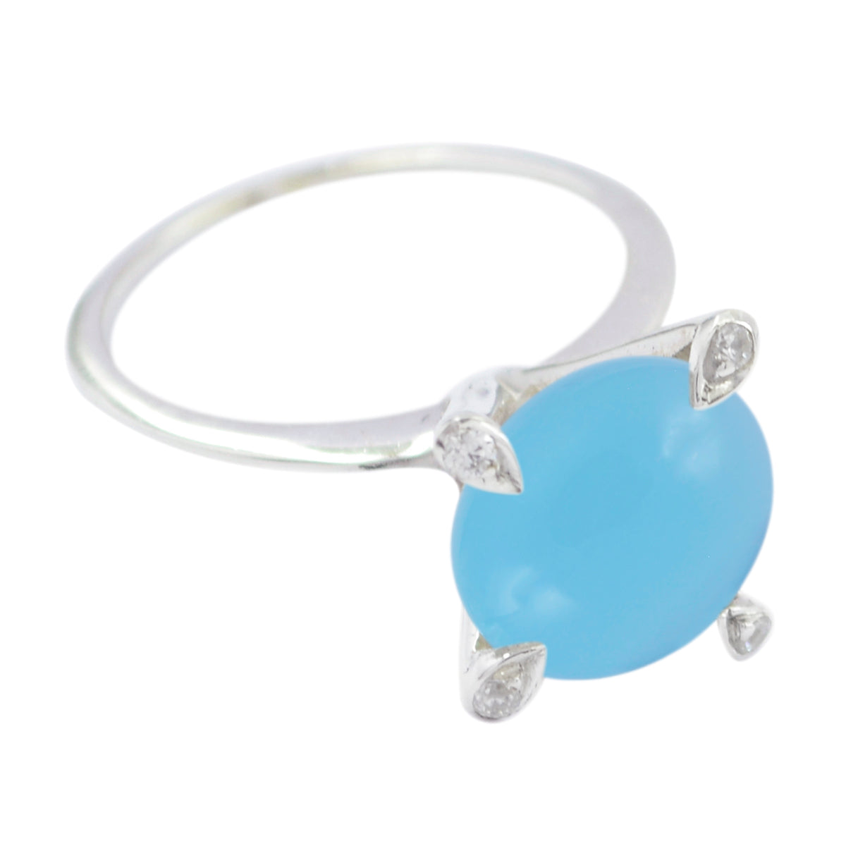Blue Chalcedony Halo French 925 Silver Blue Gemstone Slim Glamorous Ring Jewellery メイン画像