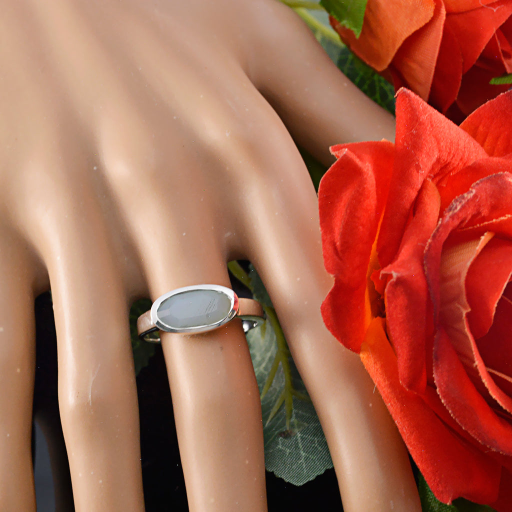 Aqua Chalcedony Solitaire Korean 925 Sterling Silver Green Gemstone Delicate Romantic Ring Jewelry