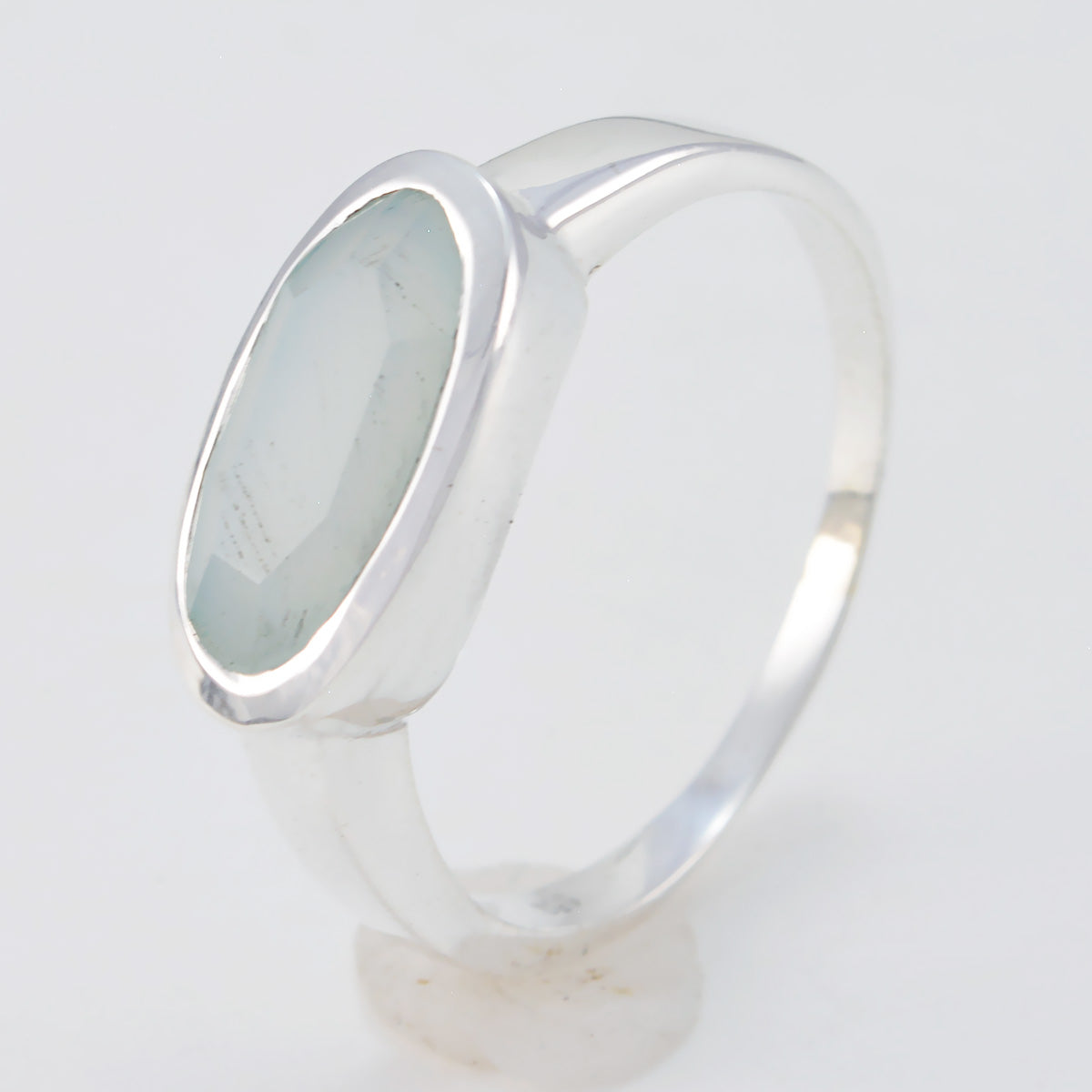 Aqua Chalcedony Solitaire Korean 925 Sterling Silver Green Gemstone Delicate Romantic Ring Jewelry