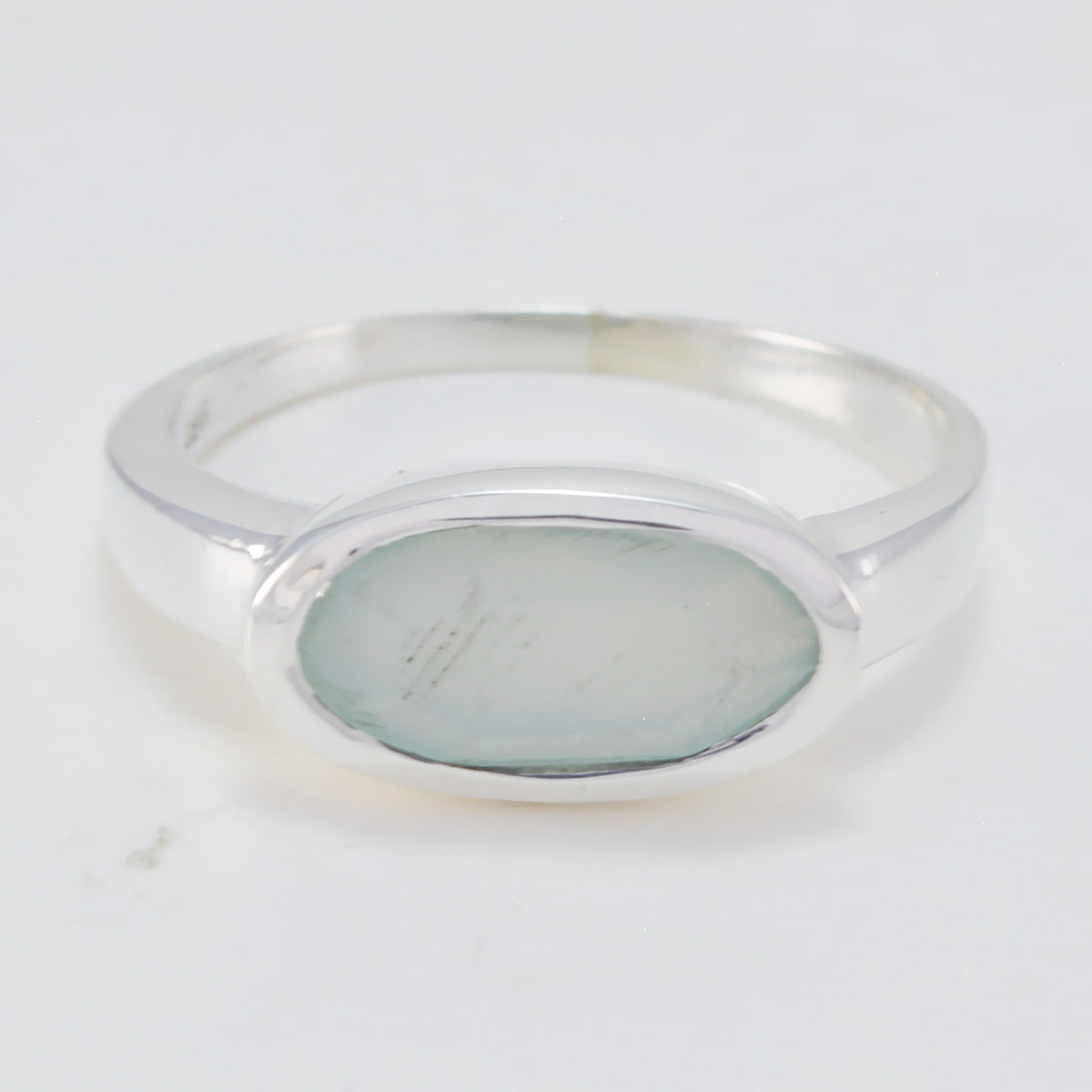 Aqua Chalcedony Solitaire Korean 925 Sterling Silver Green Gemstone Delicate Romantic Ring Jewelry