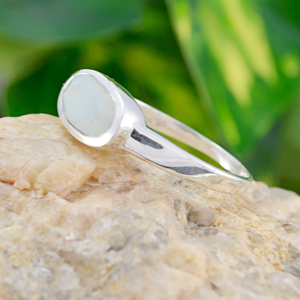 Aqua Chalcedony Solitaire Korean 925 Sterling Silver Green Gemstone Delicate Romantic Ring Jewelry
