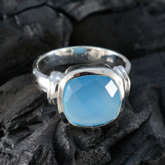 Aqua Chalcedony Solitaire African Silver Green Gems Eye catching Modern Ring Jewelry