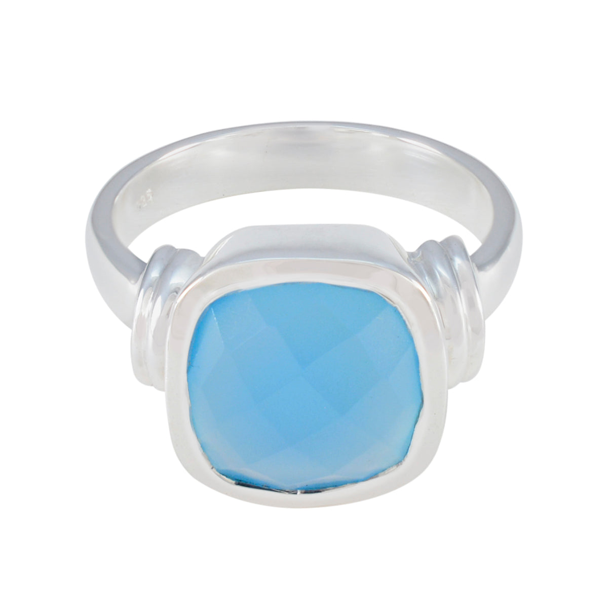 Aqua Chalcedony Solitaire African Silver Green Gems Eye catching Modern Ring Jewelry