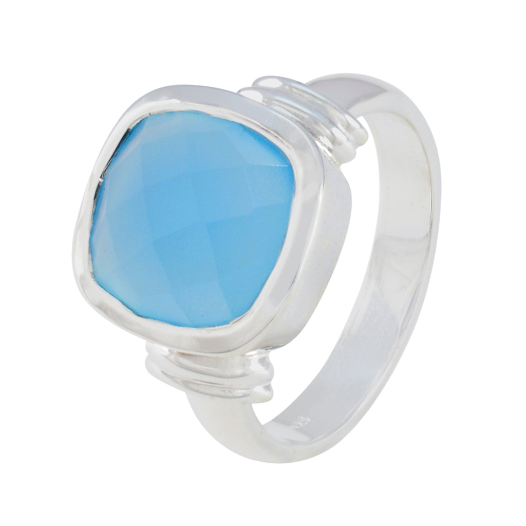 Aqua Chalcedony Solitaire African Silver Green Gems Eye catching Modern Ring Jewelry