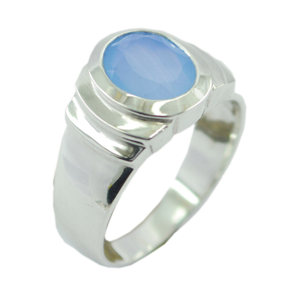 Blue Chalcedony Solitaire French 925 Silver Blue Gemstone Eye catching propsel Ring Jewellery Главное изображение товара