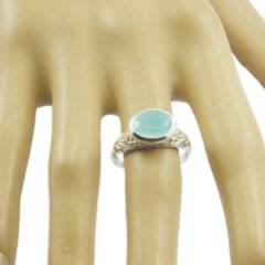 Blue Chalcedony Solitaire German 92.5 Silver Blue Gems Minimal Art Deco Ring Jewelry