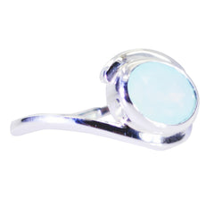 Blue Chalcedony Solitaire French Sterling Silver Blue Gemstones Minimal Ethnic Ring Jewelry