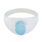 Blue Chalcedony Solitaire Moroccan Silver Blue Gemstones Minimal Traditional Ring Jewelry