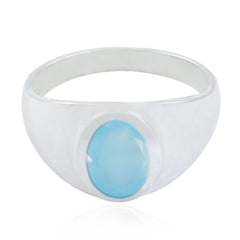 Blue Chalcedony Solitaire Moroccan Silver Blue Gemstones Minimal Traditional Ring Jewelry