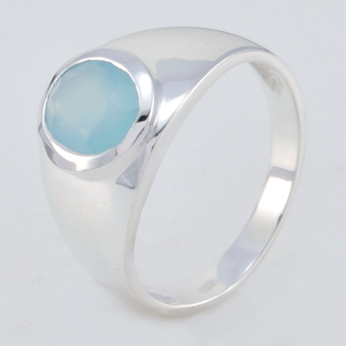 Blue Chalcedony Solitaire Moroccan Silver Blue Gemstones Minimal Traditional Ring Jewelry