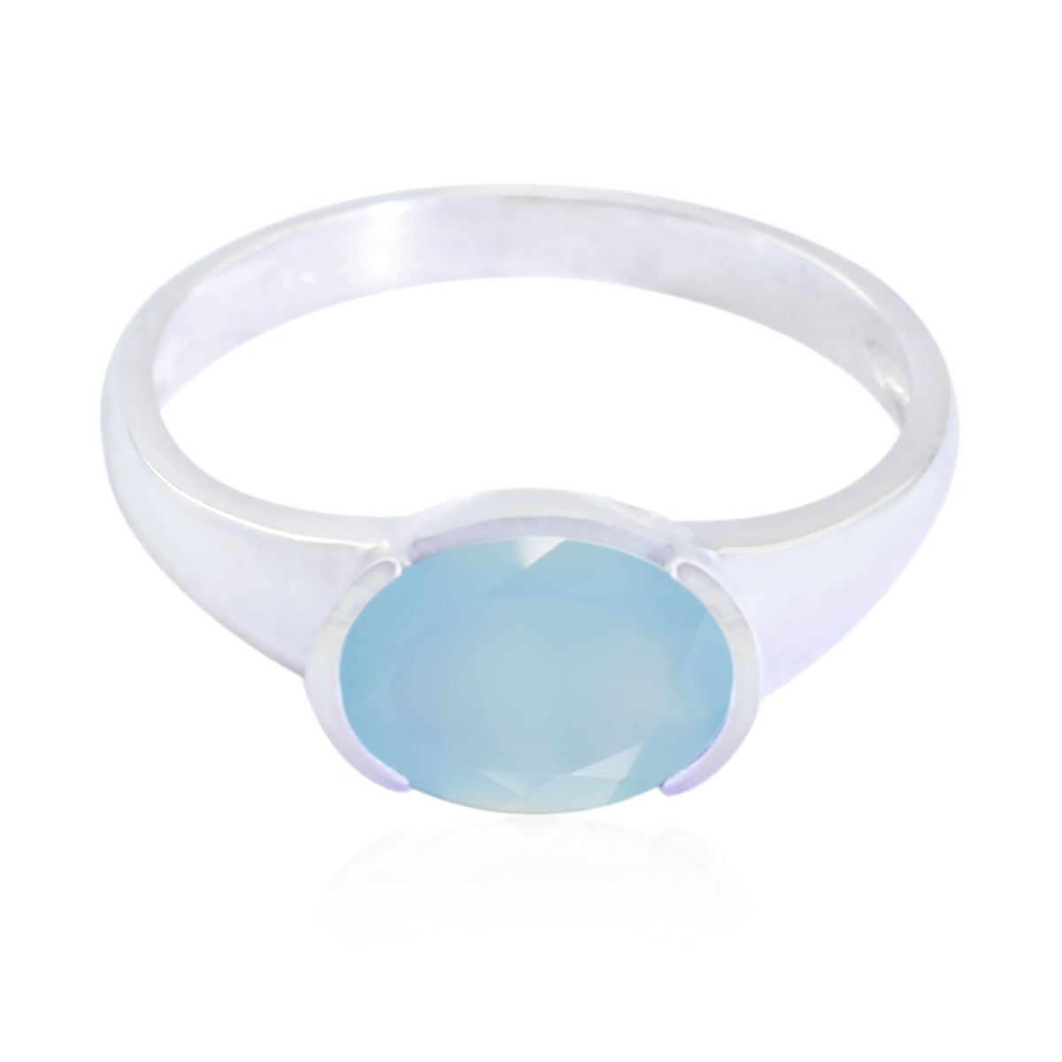 Blue Chalcedony Solitaire American Silver Blue Gems Dainty Contemporary Ring Jewellery Immagine principale del prodotto