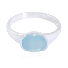 Blue Chalcedony Solitaire American Silver Blue Gems Dainty Contemporary Ring Jewellery